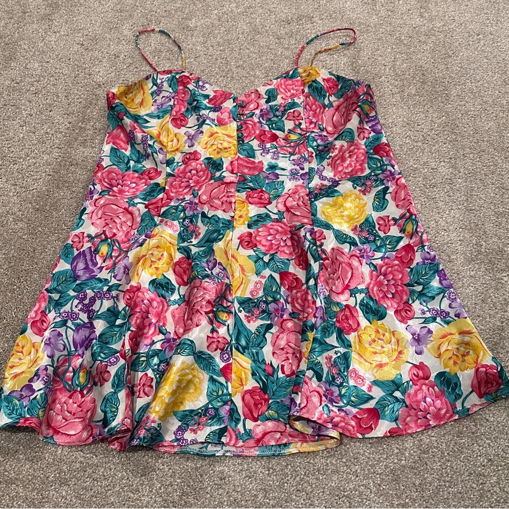 Vintage 90s Sleep Solutions Mini Dress Women’s Sz Large Multicolor Floral Satin
